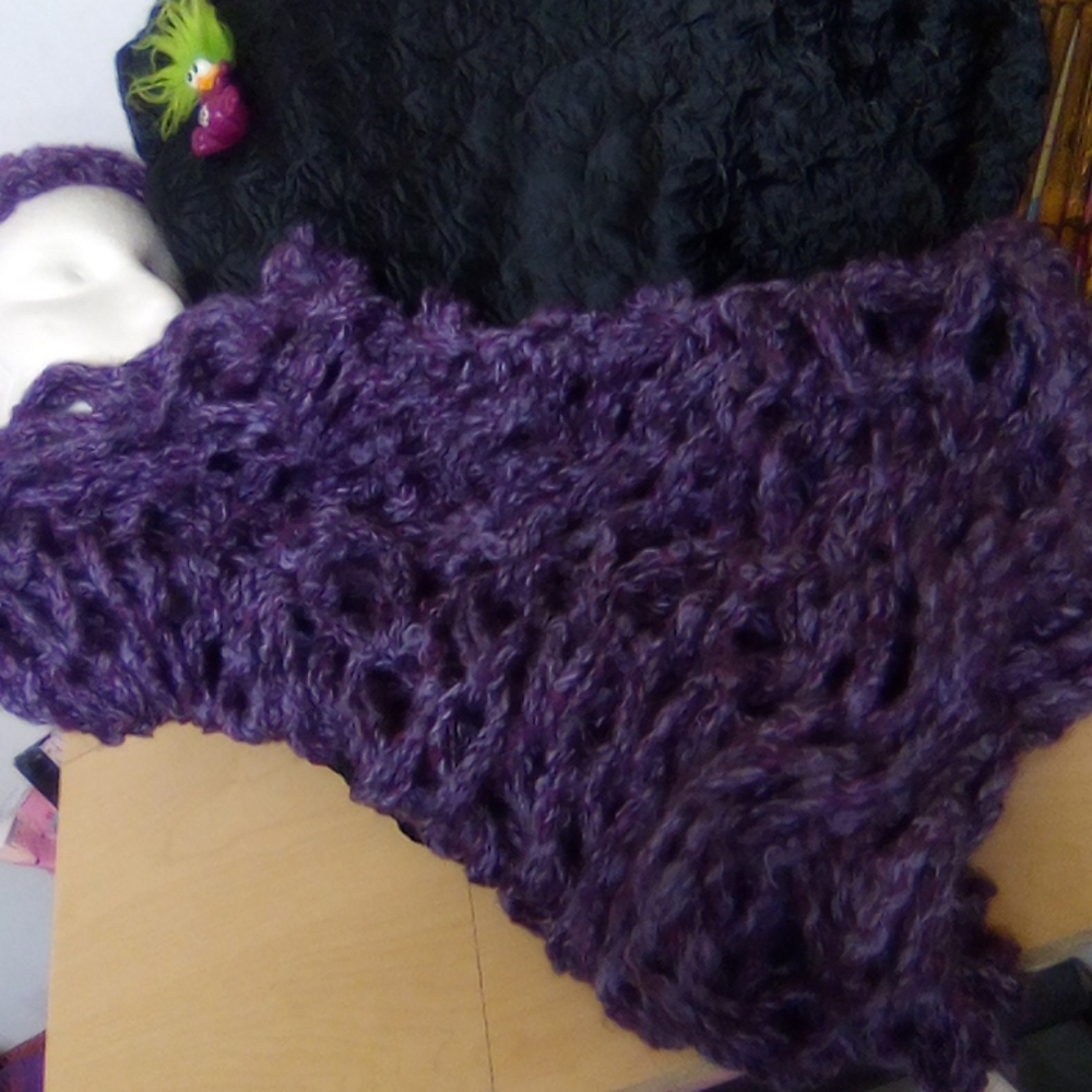 Hand Knitted Purple Beanie and Infinity Shawl - Picture 6 of 12